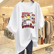 【初色】圓領短袖寬鬆棒球貓咪印花休閒T恤上衣女上衣-共8色-11603(M-3XL可選) M 白色