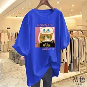 【初色】圓領短袖貓貓印花休閒T恤上衣女上衣-共8色-11604(M-3XL可選) M 藍色
