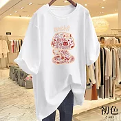 【初色】圓領短袖蛇蛇插圖印花休閒T恤上衣女上衣-共8色-11605(M-3XL可選) M 白色