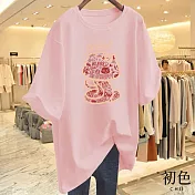 【初色】圓領短袖蛇蛇插圖印花休閒T恤上衣女上衣-共8色-11605(M-3XL可選) M 粉紅色
