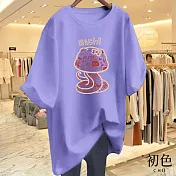 【初色】圓領短袖蛇蛇插圖印花休閒T恤上衣女上衣-共8色-11605(M-3XL可選) M 紫色