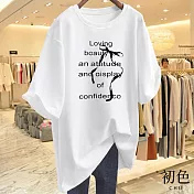 【初色】寬鬆圓領短袖字母印花休閒T恤上衣女上衣-共8色-11608(M-3XL可選) M 白色