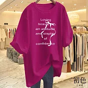 【初色】寬鬆圓領短袖字母印花休閒T恤上衣女上衣-共8色-11608(M-3XL可選) M 玫紅色