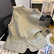 【初色】氣質風單排扣修身圓領無袖背心馬甲外套女外套-灰色-12062(M-2XL可選) M 灰色