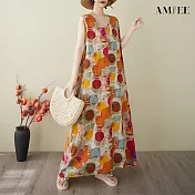 【AMIEE】棉麻慵懶風點點無袖連衣裙洋裝(KDDY-2910) FREE 圖片色