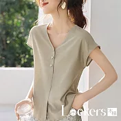 【Lockers 木櫃】法式寬鬆V領襯衫 L114060404 M 海藻綠