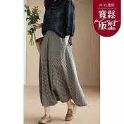 【慢。生活】日系棉麻格子中長款A字大擺長裙 6216  FREE 黑色