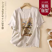 【慢。生活】薄款棉麻文藝復古印花休閒上衣 FE11 FREE 杏色