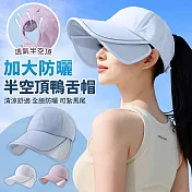 【EZlife】加大加寬遮全臉空頂紮馬尾鴨舌帽 淺藍色