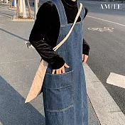 【AMIEE】日系水洗藍牛仔背帶連衣裙(KDDY-9578) M 圖片色