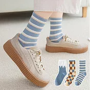 【AnZa】韓風棉料撞色格子條紋襪短襪中筒襪(3入組) B組