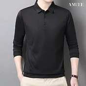 【AMIEE】冰絲涼感商務休閒Polo衫(男裝/KDTY-136B) M 黑色