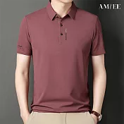 【AMIEE】華夫格翻領短袖Polo衫(男裝/KDTY-2414) M 紅駝