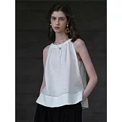 O-ni O-n全新優質精選100%純亞麻法式圓領涼爽性感優雅吊帶衫百搭舒適透氣時尚高級精品(品質保證) M 米白色