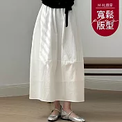 【慢。生活】鬆緊高腰A字花苞蓬蓬裙 9090  FREE 白色