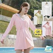 【BODYAIR】冰絲涼感防曬透氣連帽連身長版外套(瑜珈.運動.慢跑.舞蹈.運動外套) L 粉紅