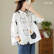 【AMIEE】文藝寬鬆單排扣印花襯衫上衣(KDTY-143) F 圖片色