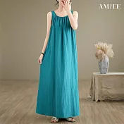 【AMIEE】鬆弛感懶人裙極簡無袖中長款連衣裙(KDDY-2020) L 藍色
