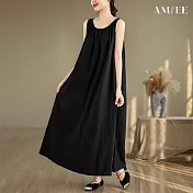 【AMIEE】鬆弛感懶人裙極簡無袖中長款連衣裙(KDDY-2020) L 黑色