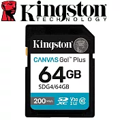 Kingston 金士頓 64GB 200MB/s SDXC UHS-I U3 V30 A2 記憶卡 SDG4/64GB