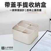 【上手家居】手提桌面收納盒四格款(手提收納盒/文具收納盒/塑膠收納盒/盒子收納盒/多格收納盒) 透明蓋四格