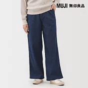 【MUJI 無印良品】女輕磅丹寧打褶寬版褲 M 藍色