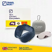 【Travel Blue 藍旅】極致禮盒組(內含寧靜頸枕、頸枕收納盒 、豪華眼罩)_白色收納盒組 藍色頸枕