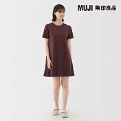 【MUJI 無印良品】女抗UV涼感短袖洋裝 S 紫紅