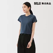 【MUJI 無印良品】女涼感不易汗染短版短袖T恤 S 藍色
