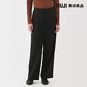 【MUJI 無印良品】女撥水加工彈性打褶直筒褲 S 黑色