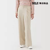 【MUJI 無印良品】女撥水加工彈性打褶直筒褲 S 象牙白