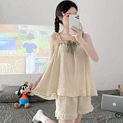 【AnZa】荷葉鬆緊肩帶兩件式居家服睡衣(2色)      FREE 杏色