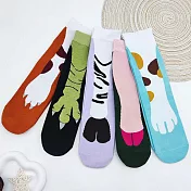 【AnZa】趣味動物爪純棉長襪中筒襪(5入/組)     A組