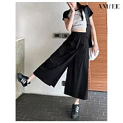 【AMIEE】山本風涼感冰絲顯瘦工裝褲裙(KDPY-564) M 黑色