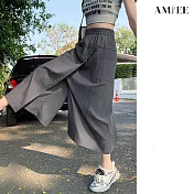 【AMIEE】山本風涼感冰絲顯瘦工裝褲裙(KDPY-564) M 灰色