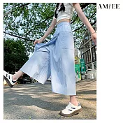 【AMIEE】山本風涼感冰絲顯瘦工裝褲裙(KDPY-564) M 淺藍色