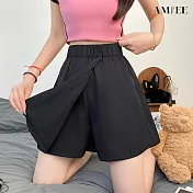 【AMIEE】山本風涼感冰絲短褲裙(KDPY-608B) M 黑色