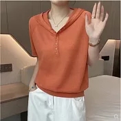 【MsMore】 連帽短袖上衣寬鬆冰絲針織衫# 125223 FREE 橘色