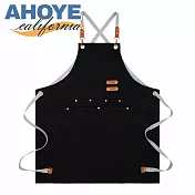 【AHOYE】日系可調節肩帶大口袋工作圍裙 1入組 (廚房圍裙 口袋圍裙) 沉穩黑