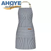 【AHOYE】北歐加厚可調節防汙圍裙 1入組 (工作圍裙 廚房圍裙 口袋圍裙) 灰白細條紋