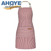 【AHOYE】北歐加厚可調節防汙圍裙 1入組 (工作圍裙 廚房圍裙 口袋圍裙) 紅白細條紋