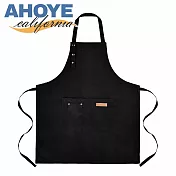 【AHOYE】三扣耐磨防水防油汙雙口袋圍裙 1入組 (廚房圍裙 工作圍裙) 黑色