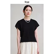 ltyp旅途原品 雙面針織精梳棉蕾絲拼接白色T恤 氣質短袖上衣 M L  M 經典黑