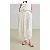 ltyp旅途原品 手編風格蕾絲立體花苞半裙 時尚優雅鏤空半身裙 M L  M 杏白色