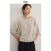 ltyp旅途原品 亞麻天絲針織文藝小衫 極簡休閒五分袖T恤上衣 M L  M 原麻色