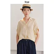 ltyp旅途原品 100支細麻純苧麻小衫 夏新款通勤百搭薄款短袖上衣 M L  L 沙杏色