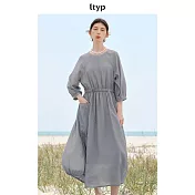 ltyp旅途原品 醋酸天絲肌理「輕風」抽繩連衣裙 文藝收腰顯瘦長裙 M L  M 灰霧藍