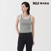 【MUJI 無印良品】女彈性螺紋坦克背心 S 白橫紋
