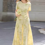 【MsMore】 棉套裝藝術暈染涼爽短袖半身長裙兩件式# 125298 2XL 綠色