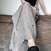 【MsMore】 重工刺繡勾花鏤空蕾絲九分褲小個子直筒# 125307 L 灰色